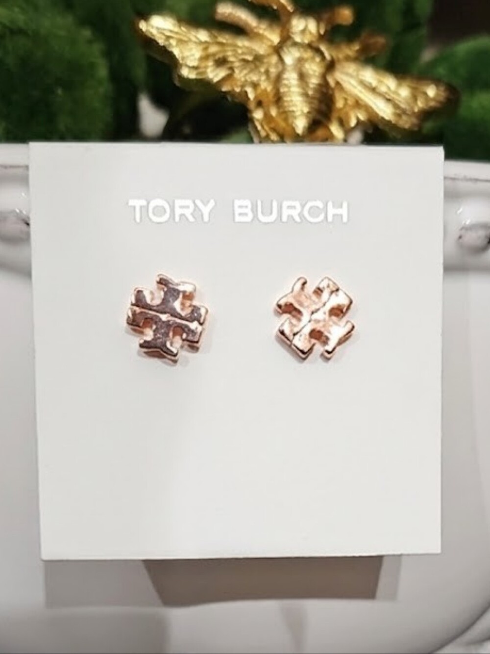 Tory Burch Icon Stud Earrings, Rose Gold Tone, New